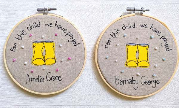 'For This Child We Have Prayed' Personalised Embroidery Hoop