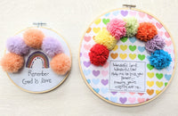 'Wonderful Lord' 9 inch rainbow pom pom embroidery hoop